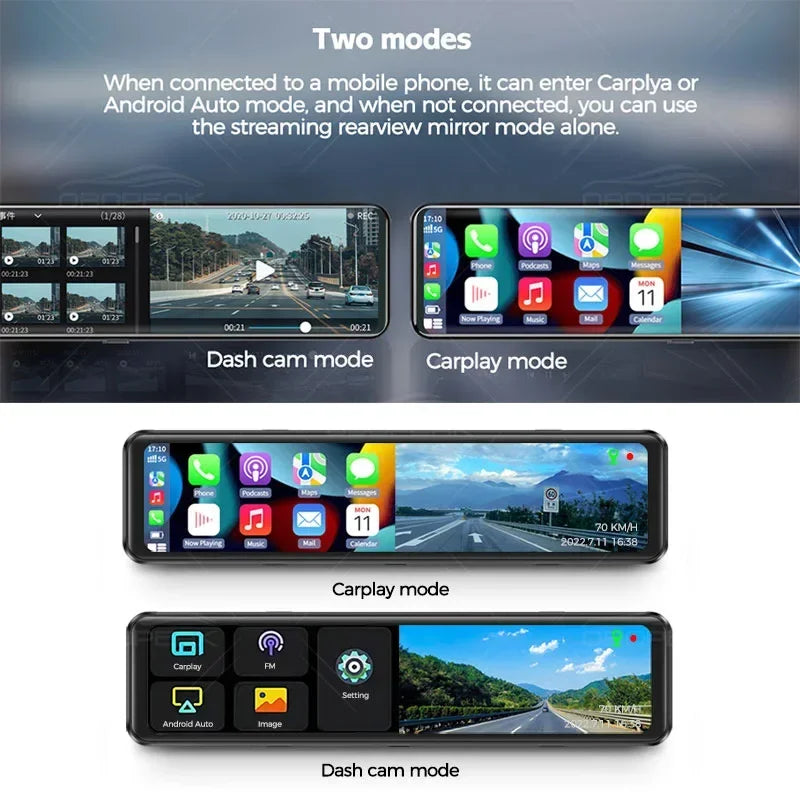 K4 11.26 Inch Carplay & Android Auto 4K 2160P Wifi Dash Cam Rearview Mirror Car DVR GPS Navigation Video Recorder Dual Lens