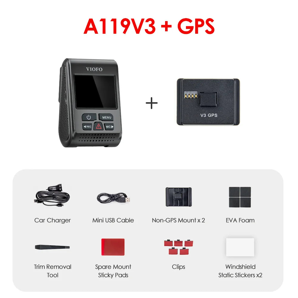VIOFO A119 V3 2K 60fps Car Dash Cam Super Night Vision Quad HD 2560 * 1600P Car DVR with Parking Mode G-sensor optional GPS
