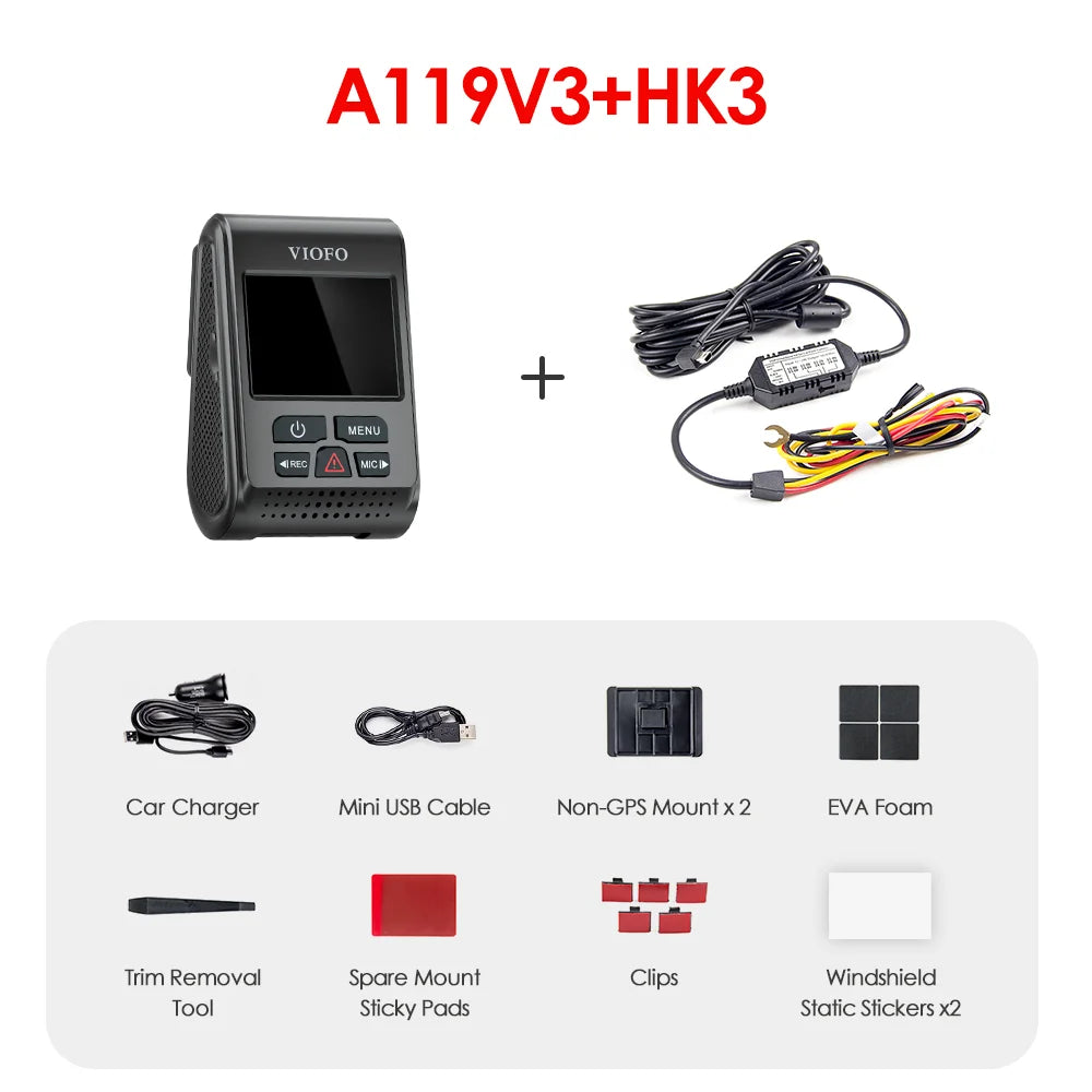 VIOFO A119 V3 2K 60fps Car Dash Cam Super Night Vision Quad HD 2560 * 1600P Car DVR with Parking Mode G-sensor optional GPS