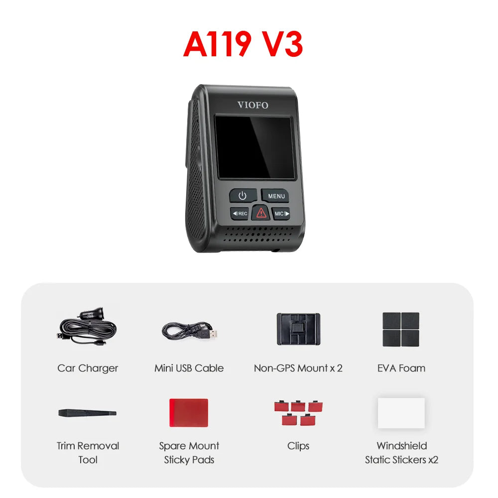 VIOFO A119 V3 2K 60fps Car Dash Cam Super Night Vision Quad HD 2560 * 1600P Car DVR with Parking Mode G-sensor optional GPS