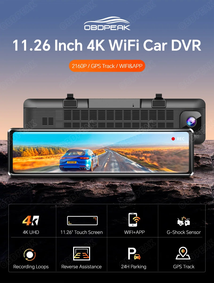 NEW H6 Dashcam 4K GPS WIFI Touch 11.26 Inch Night Vision Car DVR Dash Cam Black box Video recorder Camera Rear View Mirror