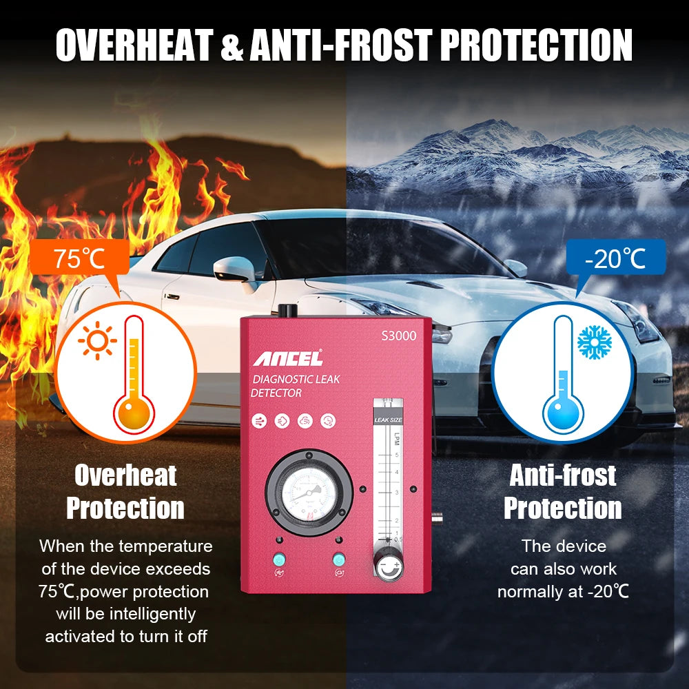 ANCEL S3000 Car Smoke Leak Detector With Air Pump 12V EVAP Diagnostic Tool Vacuum Tester Fuel Pipe Leakage Locator for Motocycle