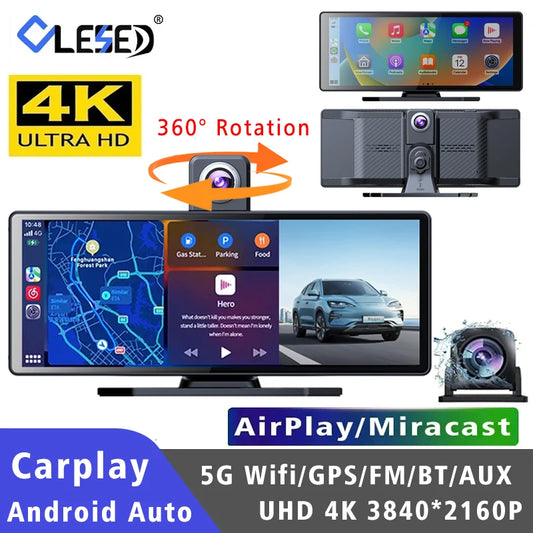 10.26" 4K Dash Cam Carplay Android Auto GPS 5G WIFI FM BT Car Dvr 360 ° Rotation Dual Lens Dashcam Truck Camera Drive Recorder