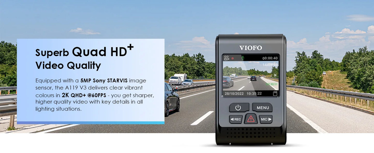 VIOFO A119 V3 2K 60fps Car Dash Cam Super Night Vision Quad HD 2560 * 1600P Car DVR with Parking Mode G-sensor optional GPS