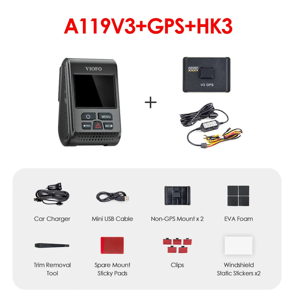VIOFO A119 V3 2K 60fps Car Dash Cam Super Night Vision Quad HD 2560 * 1600P Car DVR with Parking Mode G-sensor optional GPS