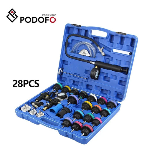 Podofo 28Pcs Universal Radiator Pressure Tester Set Vacuum Type Cooling System Tester Water Tank Leak Detection Detector Tool