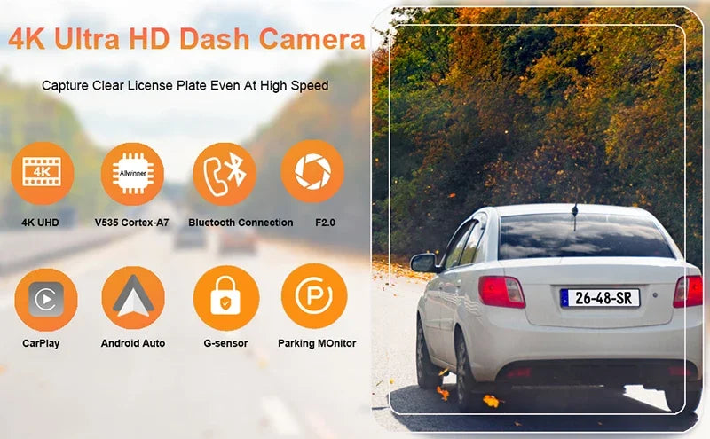 4K Car Rearview Mirror Dash Cam Wireless CarPlay Android Auto GPS Night Vision Video Camera Loop Recording 5G WiFi Parking Mode