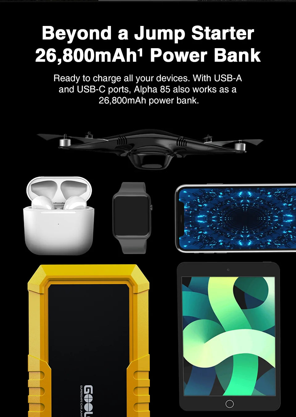 GOOLOO 4000A Start Power Bank 26800mAh Jump Starter Car Booster External Battery 12V Starting Device for Petrol Diesel Powerbank