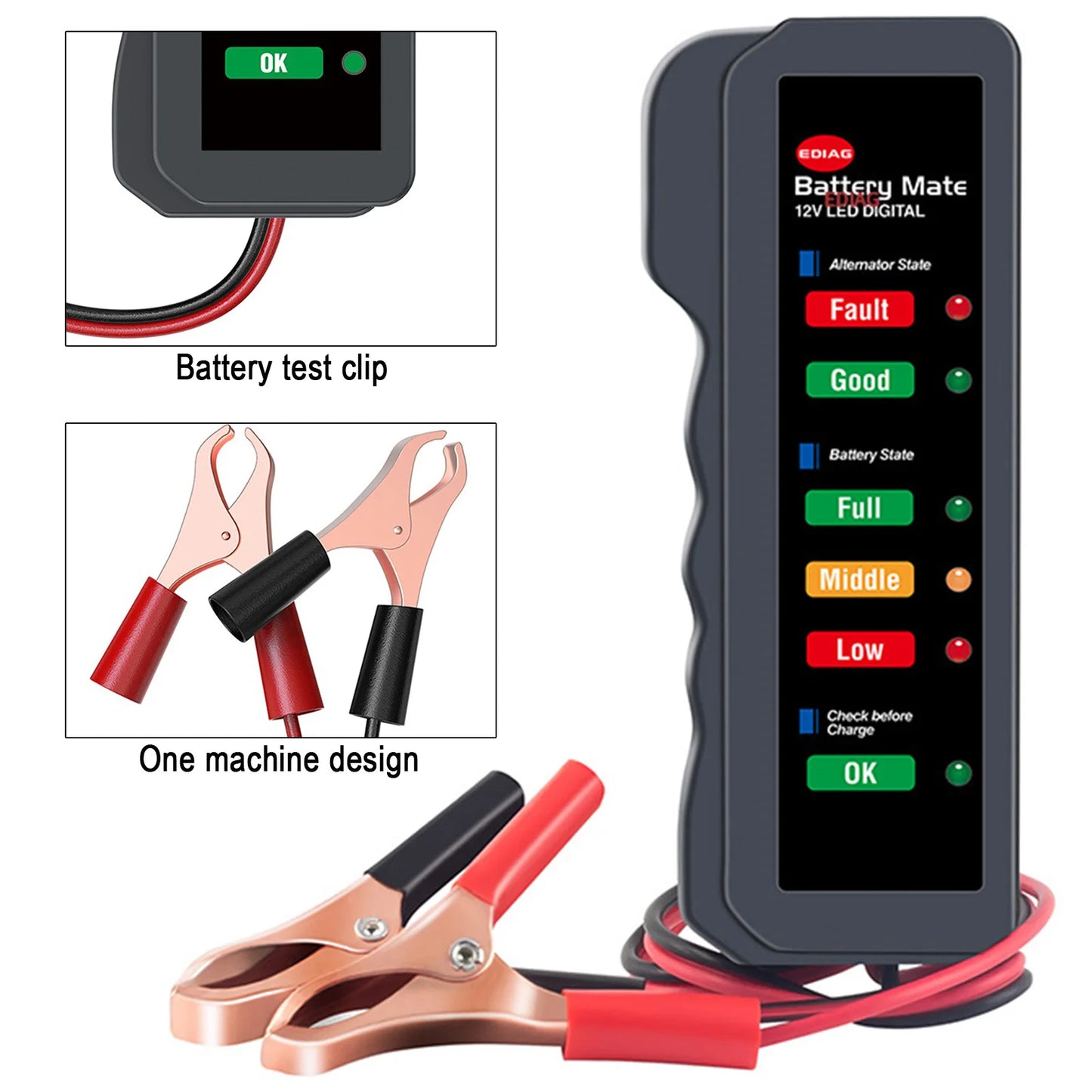 Mini 12V Car Battery Tester Digital Alternator Tester 6 LED Lights Display Car Diagnostic Tool Auto Battery Tester Analyzer